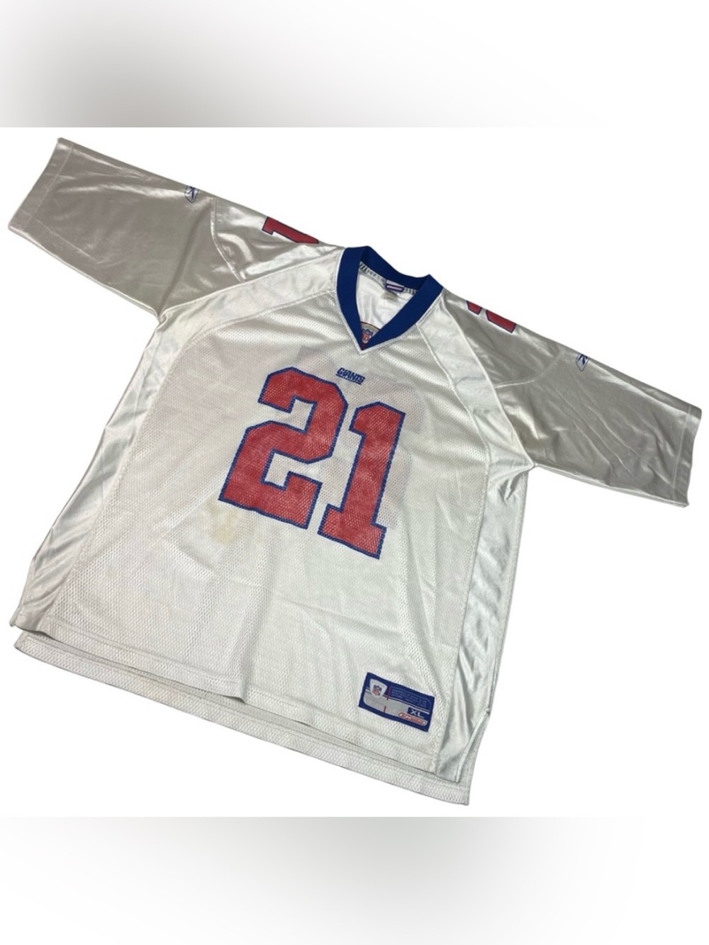 Vintage Reebok Tiki Barber #21 New York Giants NFL Jersey White XL Sewn Mesh Y2K